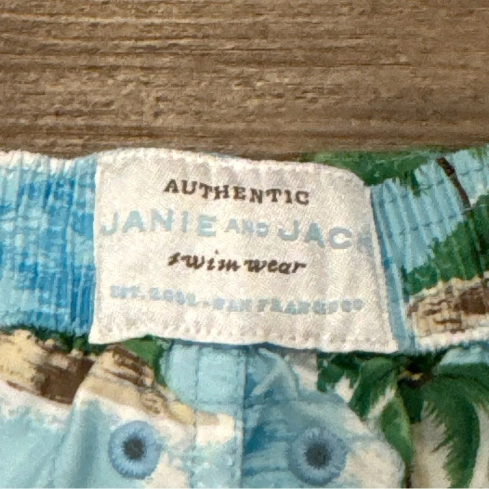 Janie And Jack Baby Boy Green Swim Shorts 12-18 Months Lined Trunks Board Shorts